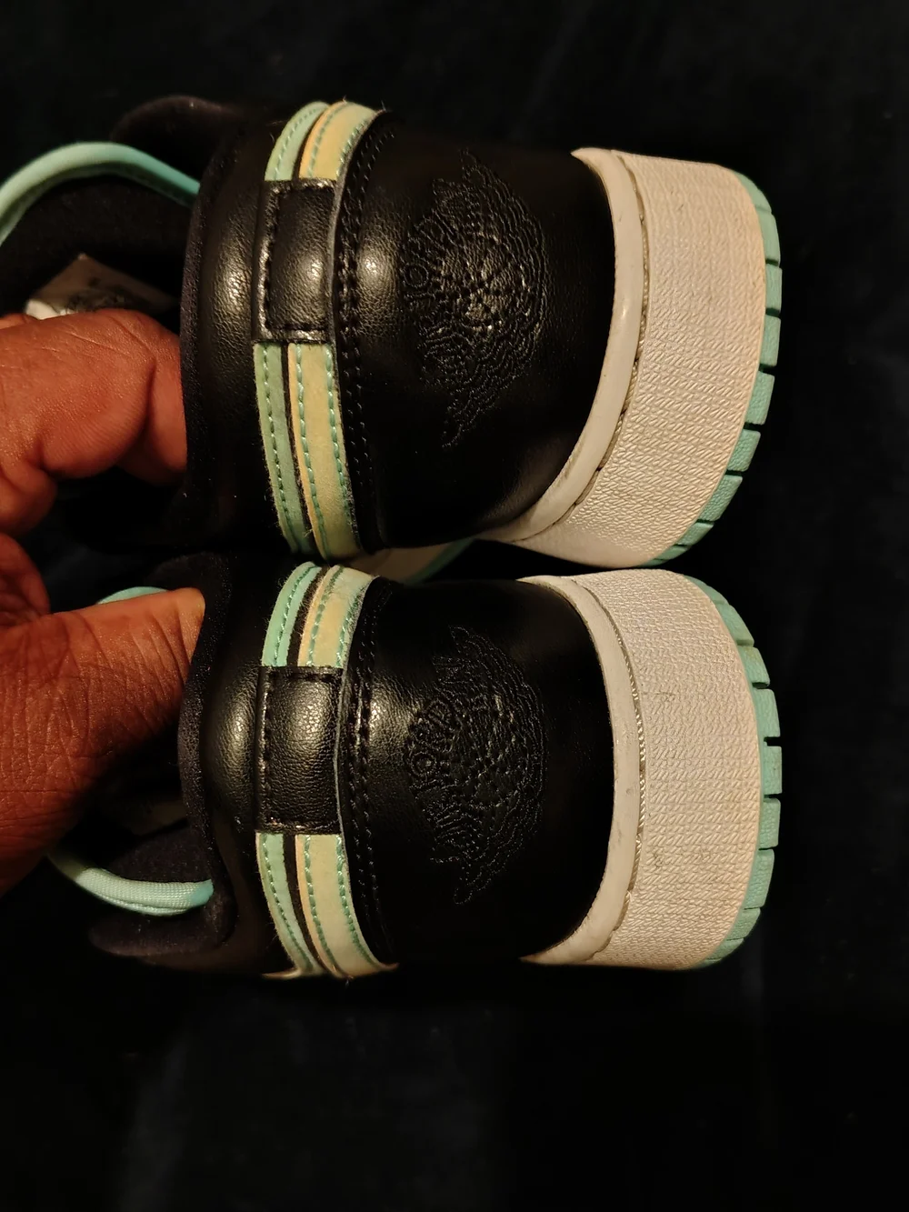 Nike Kids' Black and Mint Green Low-Top Sneakers with Orange Swoosh